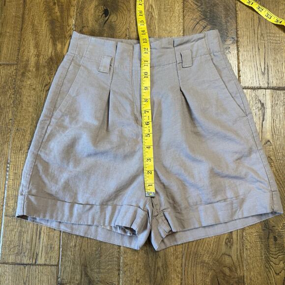Express Linen Blend Shorts High-Waisted Pleated Pockets Taupe Brown Womens Sz 0 - Picture 3 of 8
